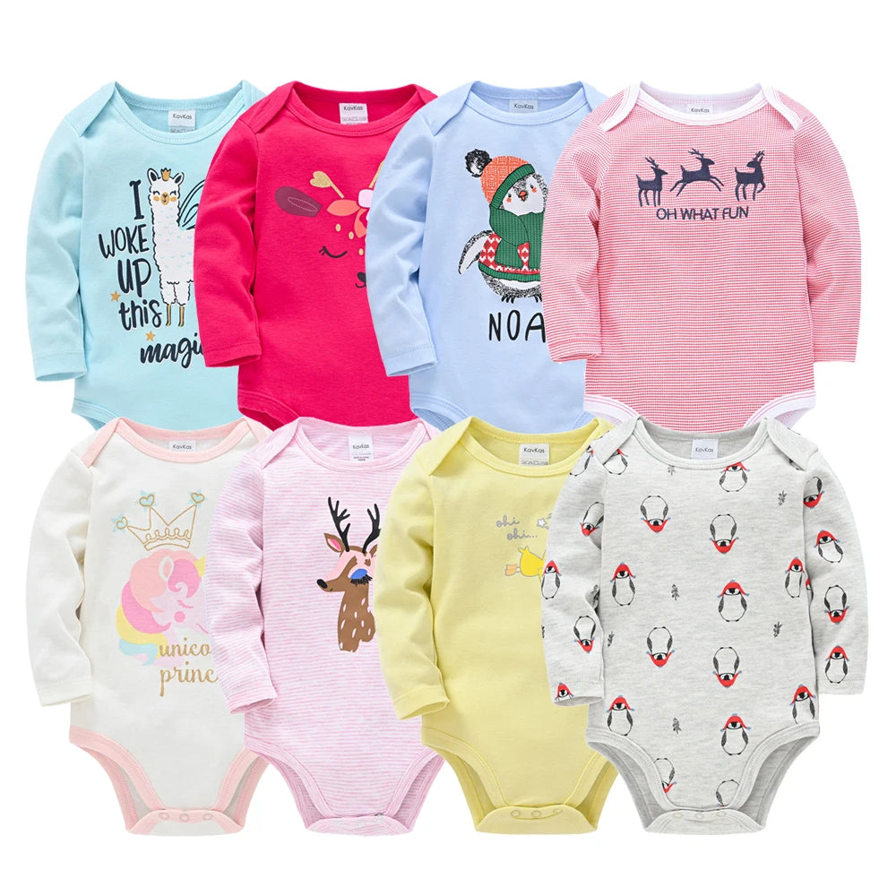 6 PCS 3 PCS Kavkas Baby Boys Girls Bodysuit Long Sleeve 100% Cotton Baby Clothes 0-12 months Newborn body bebe Jumpsuit Clothing