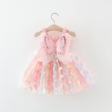 (0-3 Years Old) Baby Girl Dress Summer Mesh Bow Winged Princess Dress For Kids Girl Cute Flower Beautiful Beach Vacation Dress